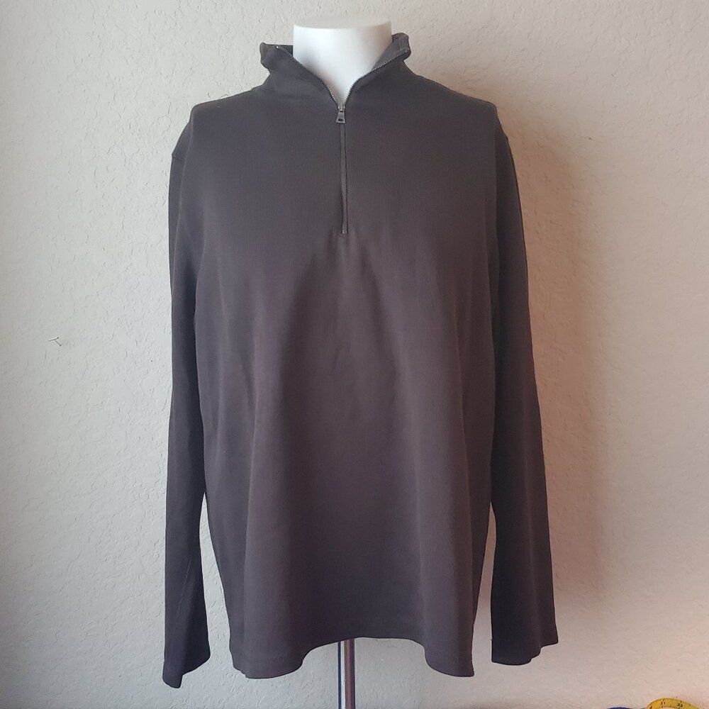 Banana Republic Men's XL 1/4 Zip Pullover Sweater Brown 100% Cotton 2006 Vintage